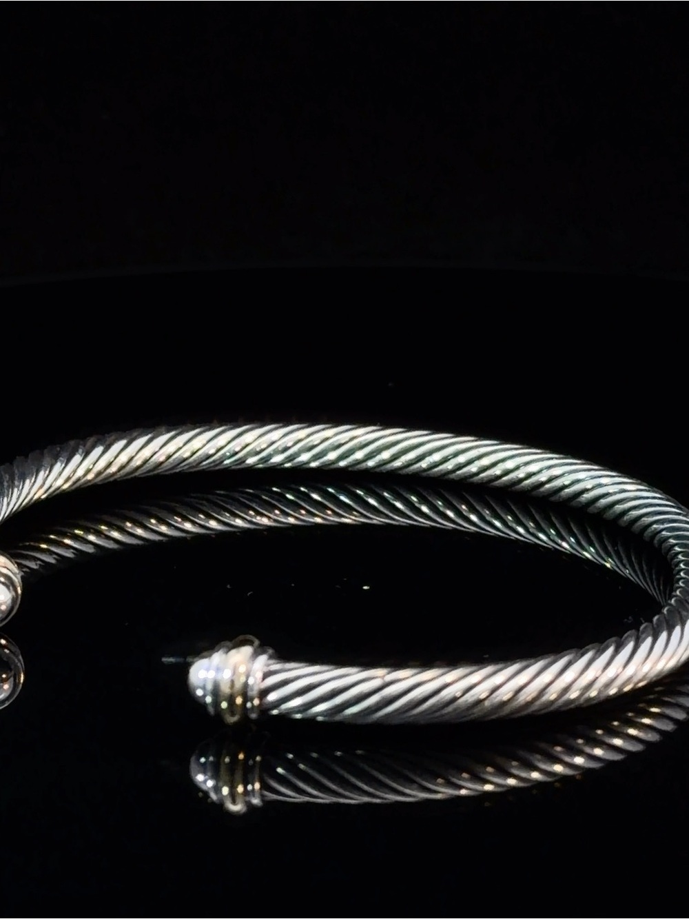 David Yurman Two-Tone Twisted Cable Cuff Bracelet - Silver & Gold - Picture 5 of 7